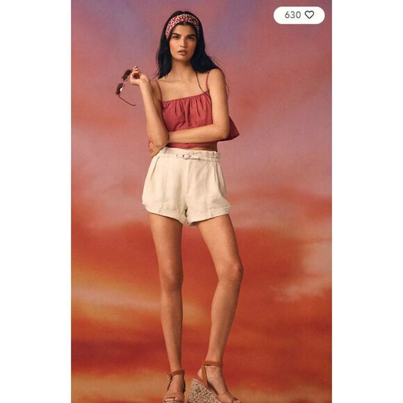 By Anthropologie Linen City Beach Belted Linen Viscose Shorts in Pearl L NWT $98 - Picture 6 of 8